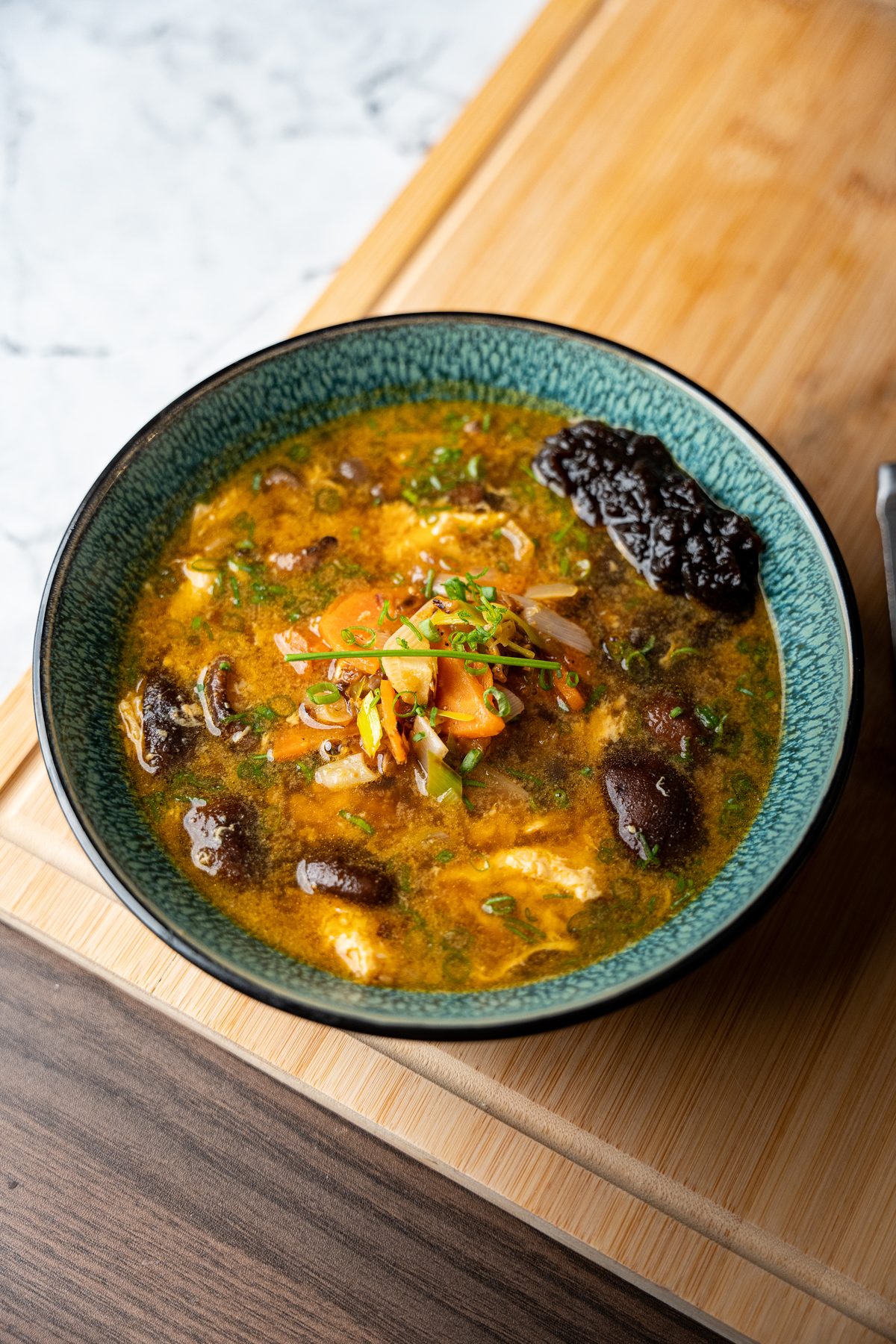 Korean-Chinese Mushroom Egg Soup plated by Chef Felipe Sharp